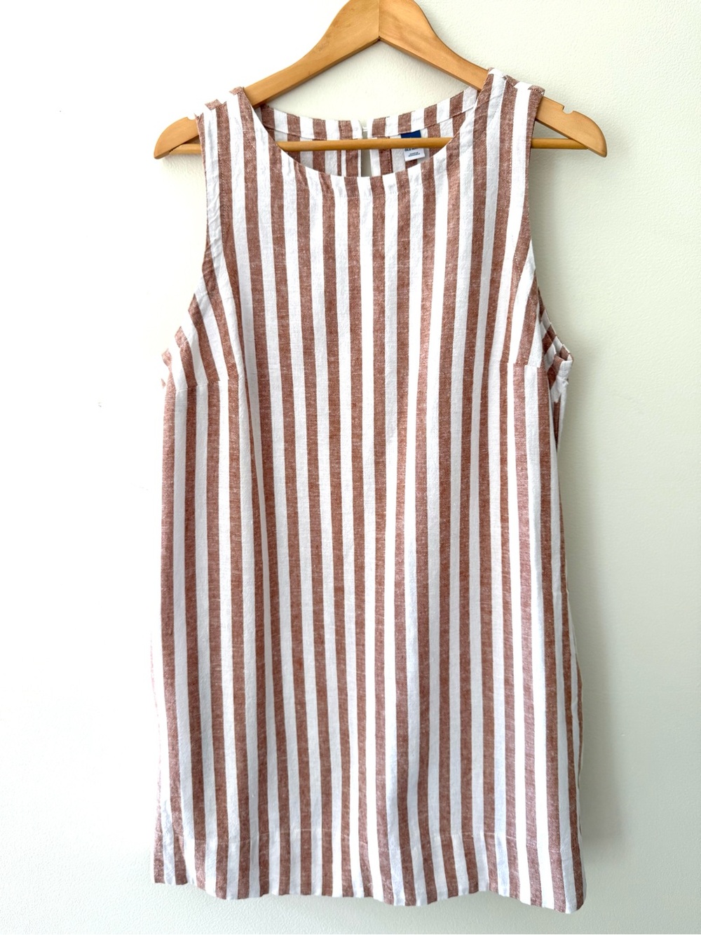 Old Navy Linen Blend Striped Sleeveless Mini Shift Dress with Pockets Beige L